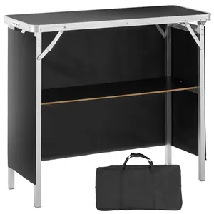 fathersdaygift VEVOR Folding Portable Bar Table, Tradeshow Podium Table for Indoor, Outdoor, Party, Picnic, Exhibition, Includes Carrying Case, Storage Shelf and Black Skirt, 38.39x 15.16x 34.25