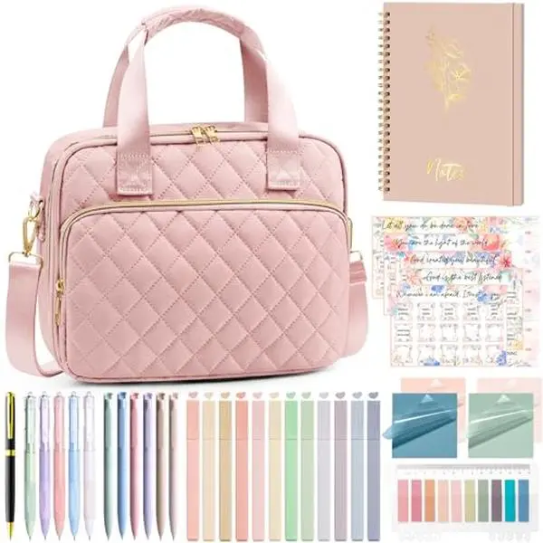 Bible Cover Case for Women, Large Bible Bag Bible Study Supplies Accessories Journaling Kit with Highlighters Tabs, Quilted Book Carrying Cases with Shoulder Strap, Easter Easter Christian Gifts for Women