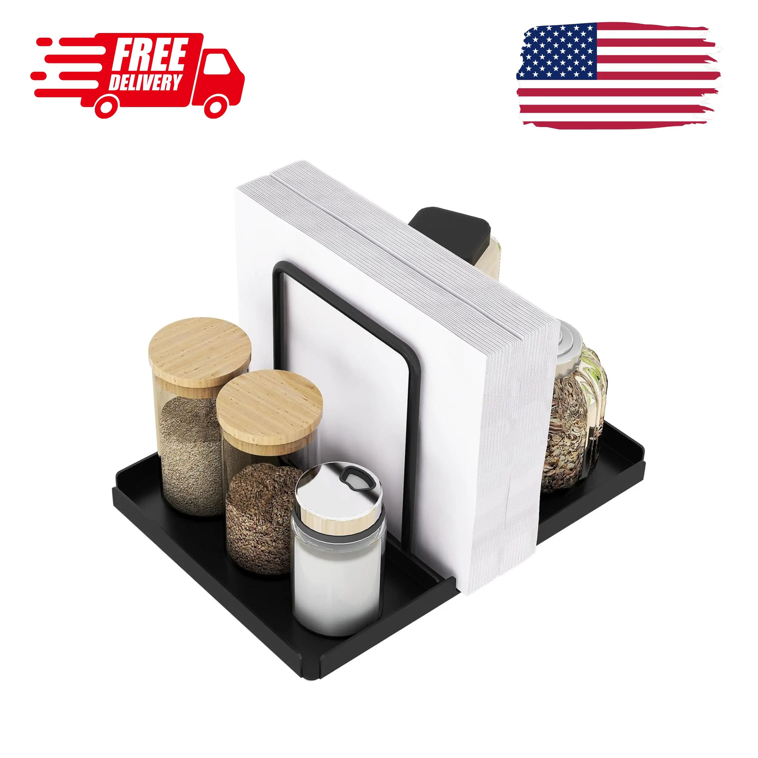 Napkin Holder for Table, Metal Napkin Holder with Salt and Pepper Shakers Caddy