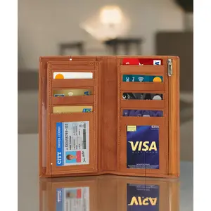 Leatherboss Genuine Leather Checkbook Cover Wallet with Credit Card Holder