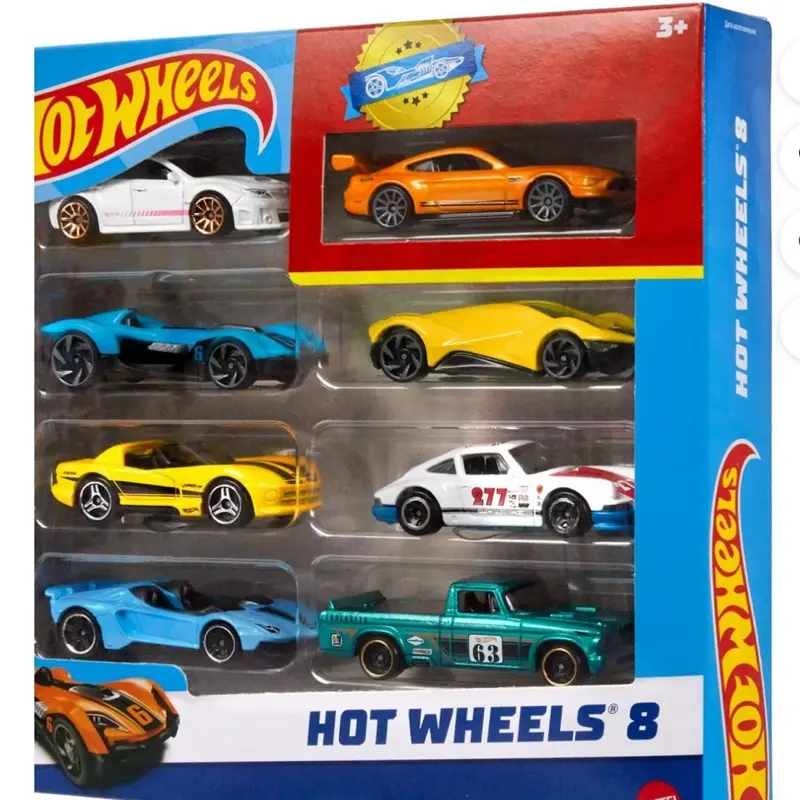 Hot Wheels 8-Piece 1:64 Scale Basic Diecast Model Cars & Trucks Set with Exclusive Car, Styles May Vary, Diecast Model Car