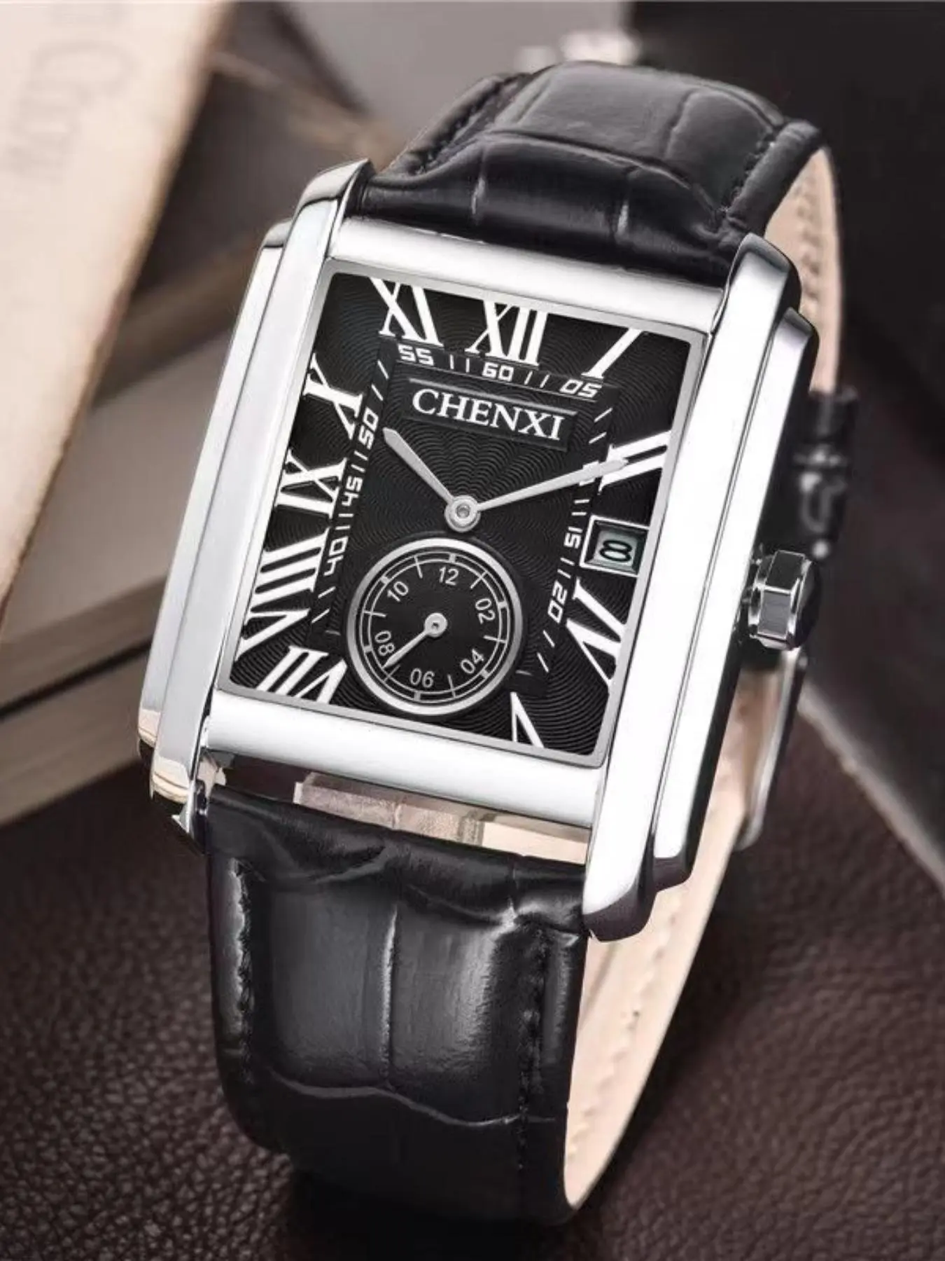 Men's Vintage Rectangle Dial Quartz Watch, Fashion Watch for Party, Daily Clothing Decor, Trendy All-match & Exquisite Watch for Birthday Gift with Box