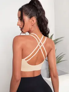 Crisscross Back Sports Bra - White, Wireless, High Stretch, Removable Padding, Light Support, Summer Yoga & Studio Wear