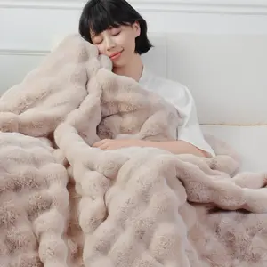 【Clearance】Macinso Fluffy Bubble Home Blanket, Faux Rabbit Fur Winter Warm Soft, Bedroom Decor Cozy for Women Men Soft Cozy Throw