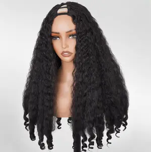 Afro Curly V Part Wig Kinky Curly Wigs for Black Women 180% Density Wear and Go Glueless Wig with Unique Bouncy Curls in the End Synthetic Black No Leave Out Clip in 24 Inch