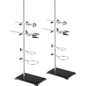 Lab Stand Support Set With Retort Stand, Steel Laboratory Stand System, Two Sets Included, 23.6-Inch Rod, 8.3-Inch By 5.5-Inch Cast Iron Base, Includes Flask Clamps, Burette Clamps, Cross Clamps, Adjustable Height
