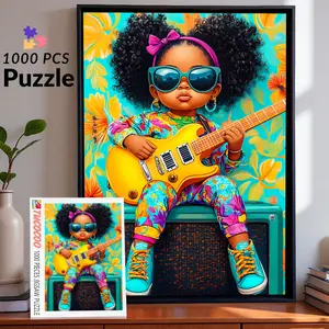 Cool Guitar Girl Portrait 1000 Pieces Jigsaw Puzzle Relaxing Family Game for Brain Exercise Stress Relief Vibrant Pop Art Style Challenging Adult Puzzle Trendy Wall Décor Creative Gift for Friends and Seniors 27.5x20inch 70x50cm Jigsaw Puzzle