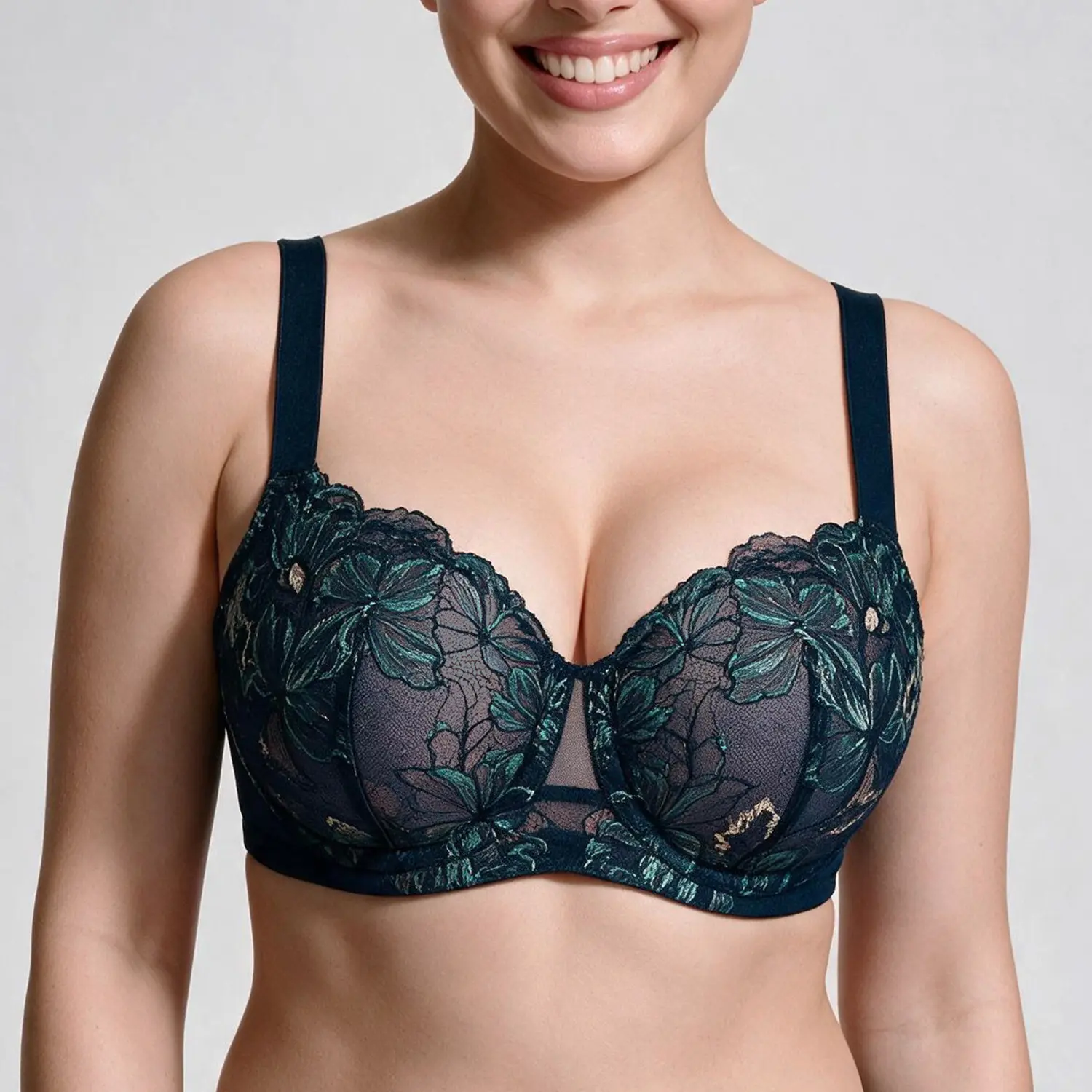 Lacsper Gradient Blossom Tonal Color Floral Lace Bra Plus Size Side Smoothing Underwire Lifting Support Curvy Comfort Minimizer Non-Padded