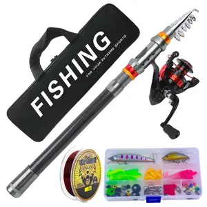 Carbon Fiber Telescopic Rod Reel Combo, Simple Charcoal Texture, Includes Lure Line Storage Bag, Ideal for Beginners Fishing