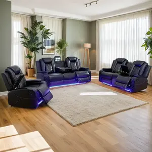 Power Recliner Sectional with LED Lights, 3-Piece Man Cave Furniture Set for Living Room, Reclining Sofa with USB Port, Storage Console & Cup Holders