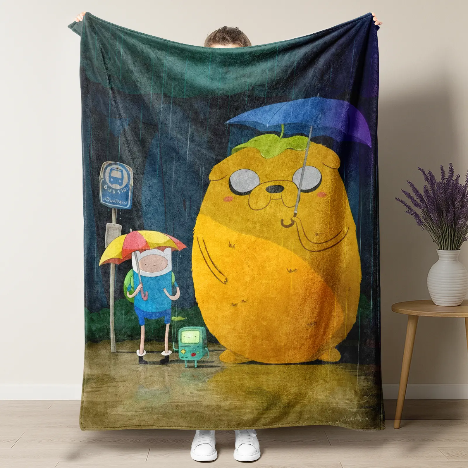 Adventure Time Finn & Jake Cartoon Print Flannel Throw Blanket - Pill-Free Polyester Fabric, Soft Cozy, Wrinkle Resistant, Breathable, Fade Resistant, All Seasons, Home Sofa Bed Decor, Kids Gift for Fans