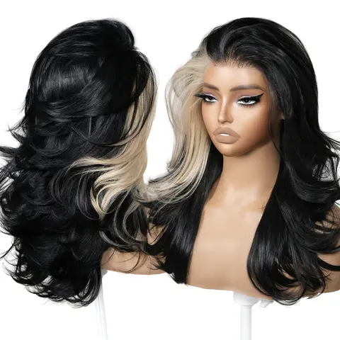 BrownBomb 18in Synthetic Lace Front Wig - 13x6 Lace, Glueless Heat Resist, Pre-Plucked Hairline, Flippy Layers, Feather Curls, Fringe Bangs, Light & Airy, Everyday Wear, Summer-Friendly Synthetic Wigs