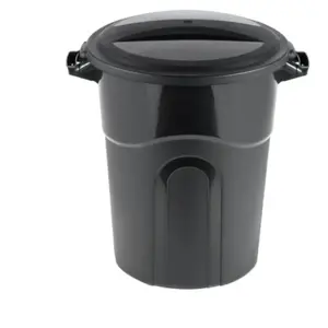 Heavy Duty Plastic Garbage Can with Lid - 20 Gallon Capacity, Black Bin