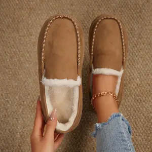 Women's Soft Slip - On Shoes Fleece Plush Lined Comfort Loafers for Daily Use Indoor Outdoor Slippers Winter Warm Mini Snow Boots