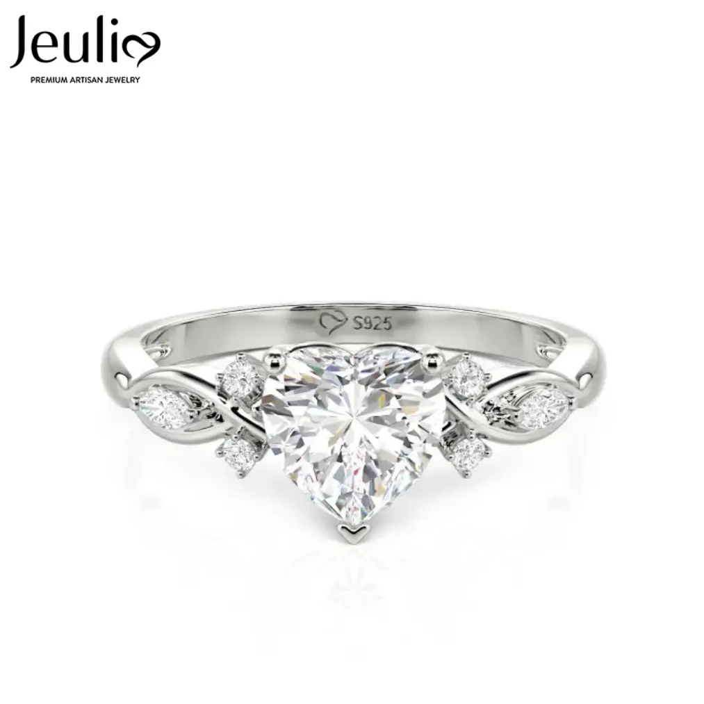 Jeulia Moissanite Twig Ring for Women, 925 Sterling Silver Infinity Twist Heart Cut Ring, Dainty Promise Engagement Wedding Band, Anniversary Gift for Her with Gift Box