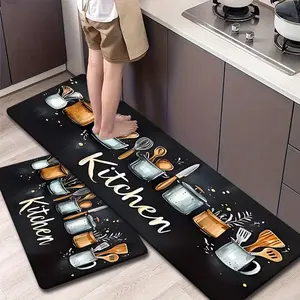 Flannel Kitchen Mat Set, Non-Slip Bottom, Absorbent, Spring Summer Kitchen Decor, Bathroom Rug, Laundry Room Rug, Hallway Rug