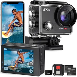 Action Camera 5K 30FPS Waterproof Camera Underwater 131FT with EIS WiFi App Remote Control 64GB Card 170 °   Wide Angle Sports Helmet Bike Video Black with 64GB Card