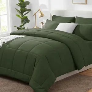 Size Comforter Olive Green, 7 a Bag, Green Comforter King Size, Sets with Quilted Comforter, Flat Sheet, Sheet, Pillowcases