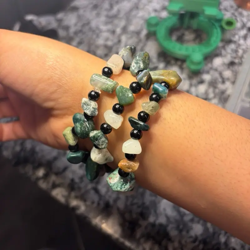 Indian Agate Bracelet - Natural Stone Beaded Jewelry for Women and Men