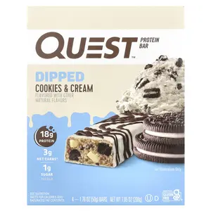 Quest Nutrition Protein Bar, Dipped, Cookies & Cream, 4 Bars, 1.76 oz (50 g) Each