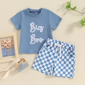Big Brother Little Brother Matching Big Brother T Shirt Toddler Boy Short Sleeve Shirts Checkerboard Shorts Summer Clothes