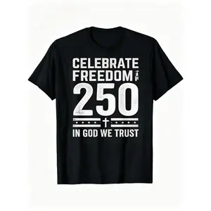 USA 250th Anniversary "In God We Trust" Cross Casual Adults Independence Day Men's Graphic Tee