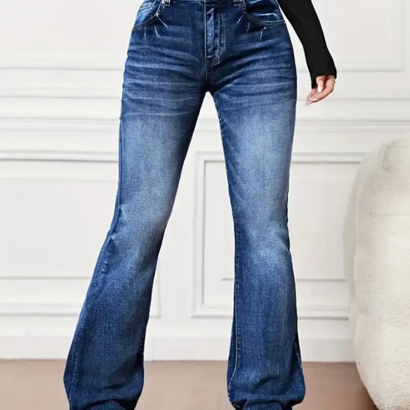 Women's High Waisted Flare with Pocket - Fashion Denim Jeans Stretchy Bootcut Denim Pants for Office & Going Out | Trendy Baddie Aesthetic, Viral TikTok Jeans Bottom, Flared Denim Jeans