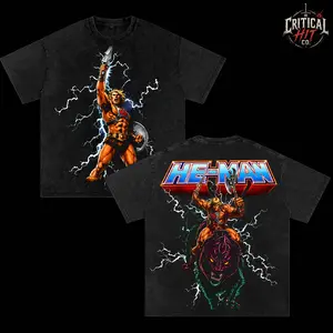 He-Man and the Masters of the Universe Double Printed Oversize Lightweight Acid Washed Tee TV Show Graphic Top Cotton Gift T-Shirt For Comic Lover, Gift T-Shirt For Movie Lover