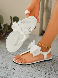 Multi colored summer fashion clip toe sandals for women, decorated with bow ties, fairy style clip toe sandals for external wear, soft bottom lightweight and comfortable, perfect for summer, Open Toe Sandal, Elegant Minimalist Sandals
