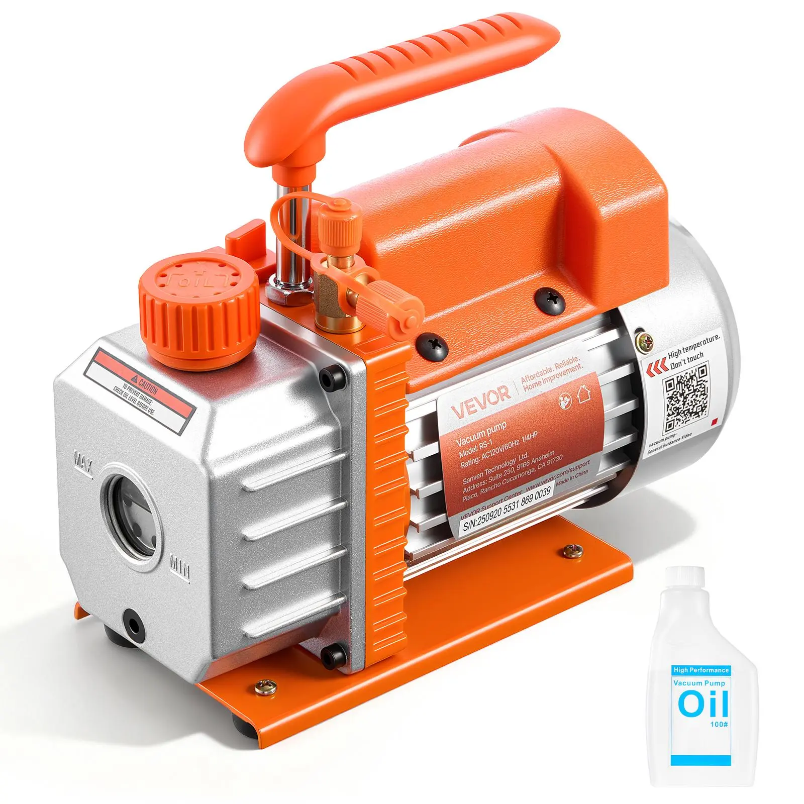 【BackToSchool】VEVOR Vacuum Pump, 3.5 CFM 1/4 HP, HVAC Single Stage Rotary Vane AC Vacuum Pump, for R134a R22 R410a Systems, 4 Pole Motor, for Automotive Air Conditioner Maintenance Resin Degassing, Oil Included