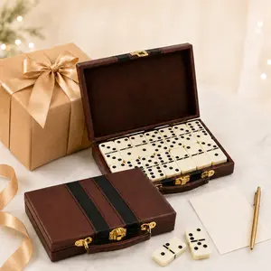 Portable Double Six Dominoes Gift Set, 28-Piece Classic Domino Table Game with Brown Storage Case, Travel Game for Adults, Kids, Birthdays and Holidays
