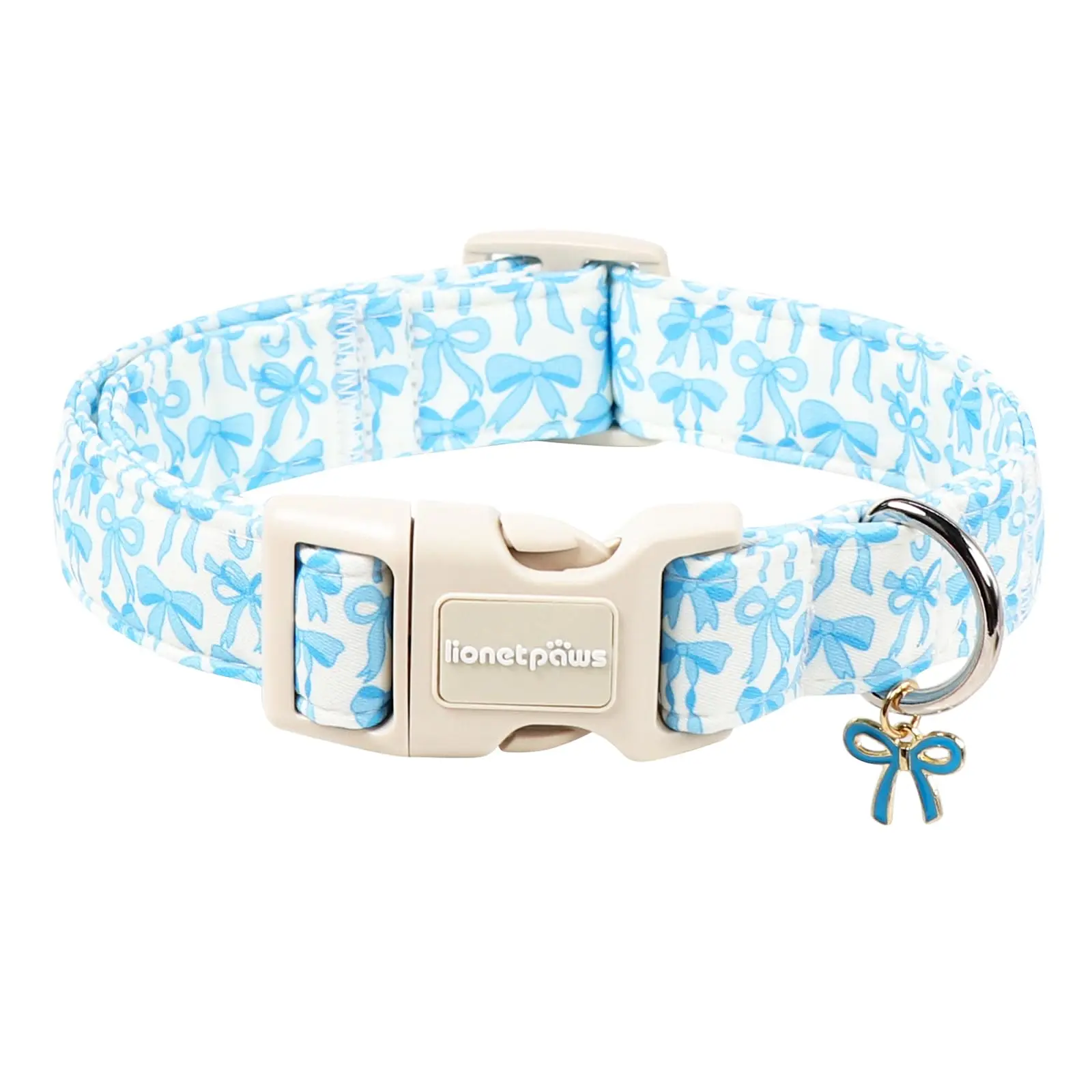 Lionet Paws Cute Blue Bow Quick-Release Press Plastic Buckle Dog Collar with Bowtie Pendant, Summer Pet Accessory tiktokshopbacktoschool