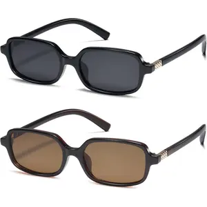 Rectangle Trendy Small Sunglasses for Women Retro Sun Glasses with Thin Narrow Frame, 90s Y2K Fashion Essential