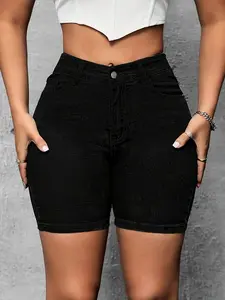 Women's High Waist Slimming Fitted Shorts, Casual Plain Design, Comfortable and Stylish, Perfect for Daily Wear, Everyday, Basic, Womenswear