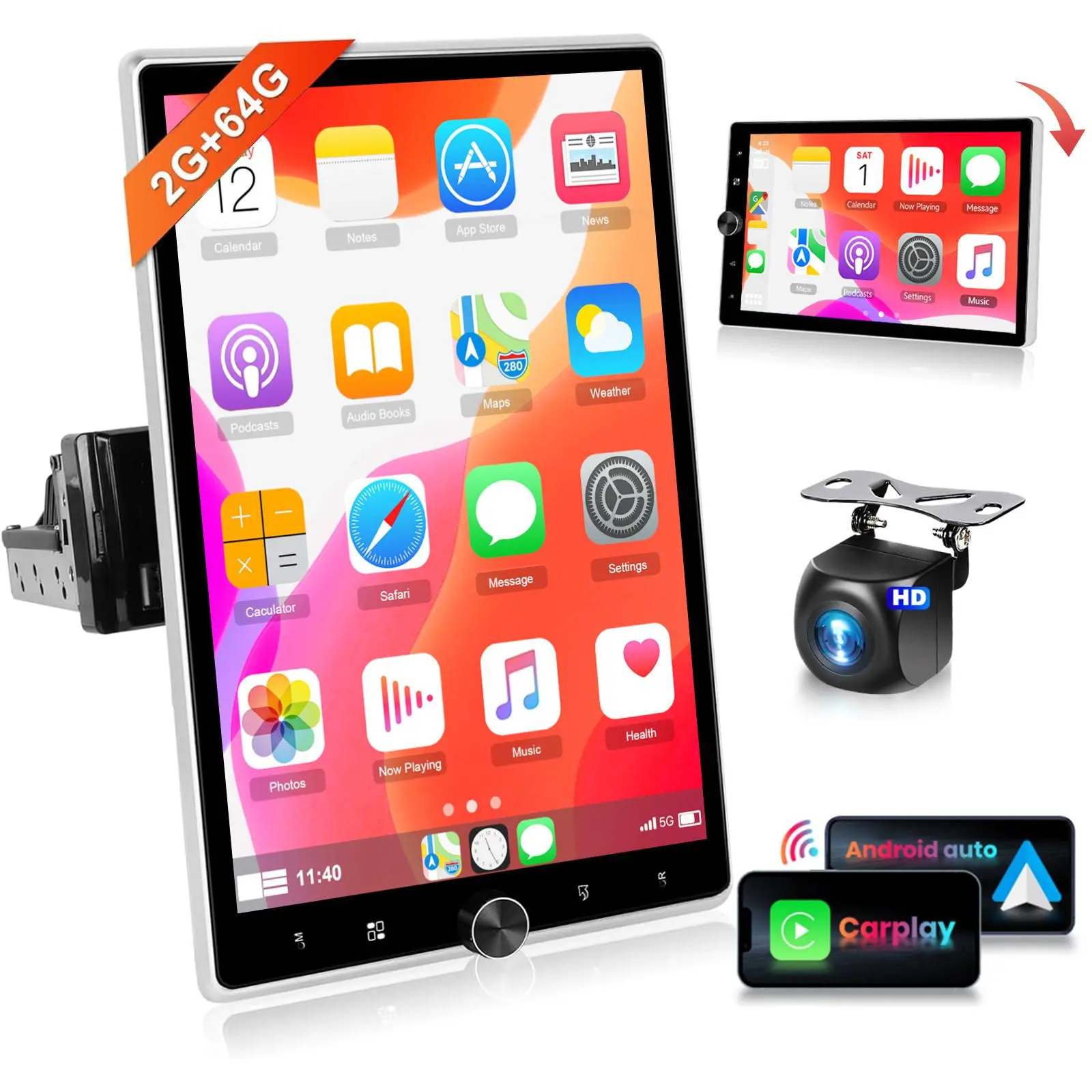 Android 13 Rotatable Wireless Carplay Single Din 10.4 Inch Touch Screen ...