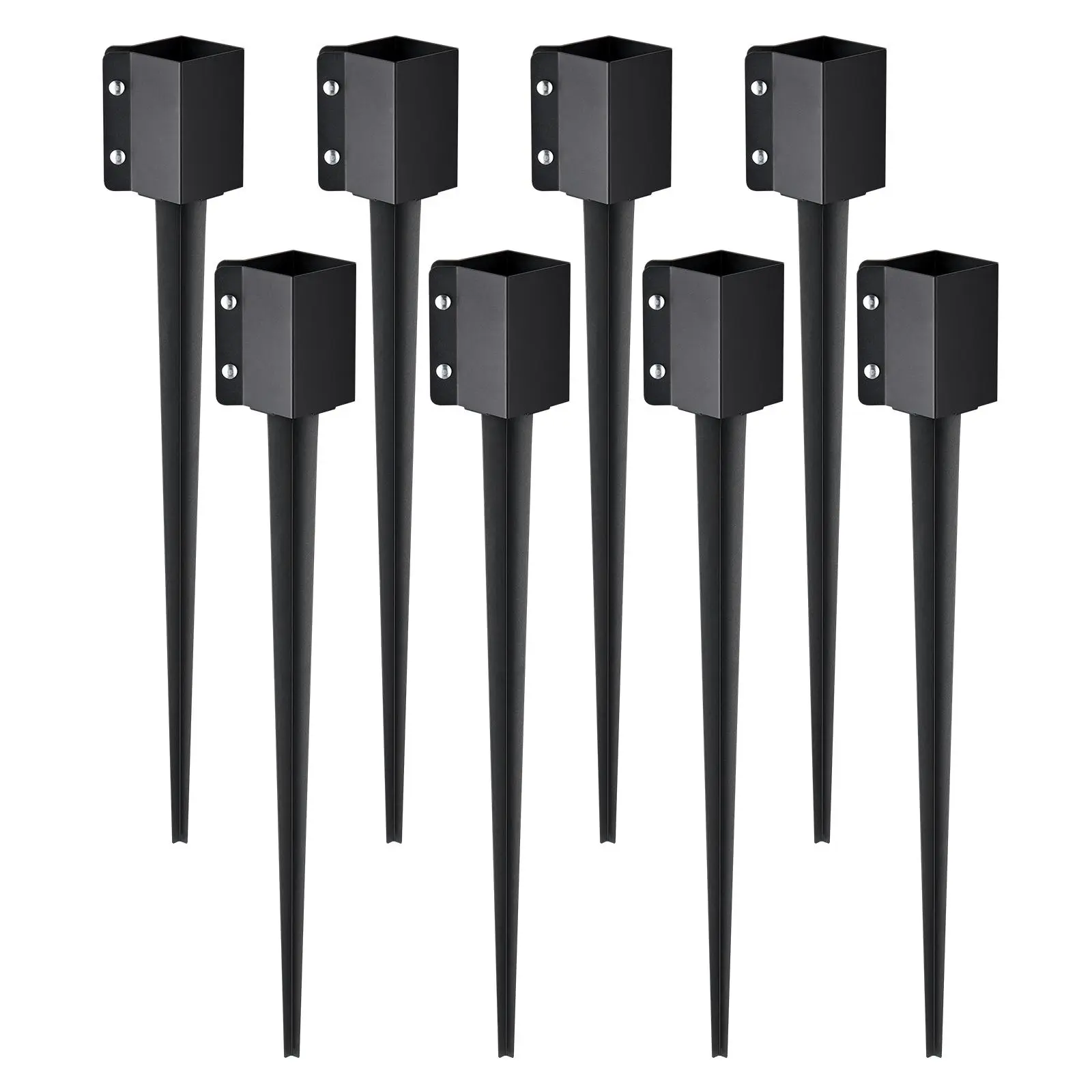 【Summerfinds】VEVOR 8-Pack Square Fence Post Anchor Ground Spikes, 36x4x4in Outer Diameter, 3.7in Inner Width (Fits 3.5x3.5in Wood), Durable Black Powder Coated Metal Stakes, Secure Fixation for Mailbox Deck, Weather-Resistant Garden Railing Protection, Su