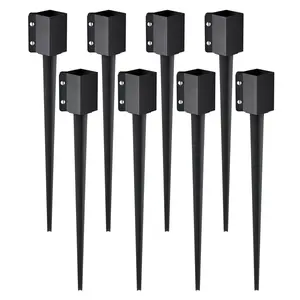 VEVOR Fence Post Anchor Ground Spike,  8 Pack 36 x 4 x 4 Inches Outer Diameter (Inner Diameter 3.5 x3.5 Inches), Metal Black Powder Coated Post Stake Ground, for Mailbox Deck Garden Railing