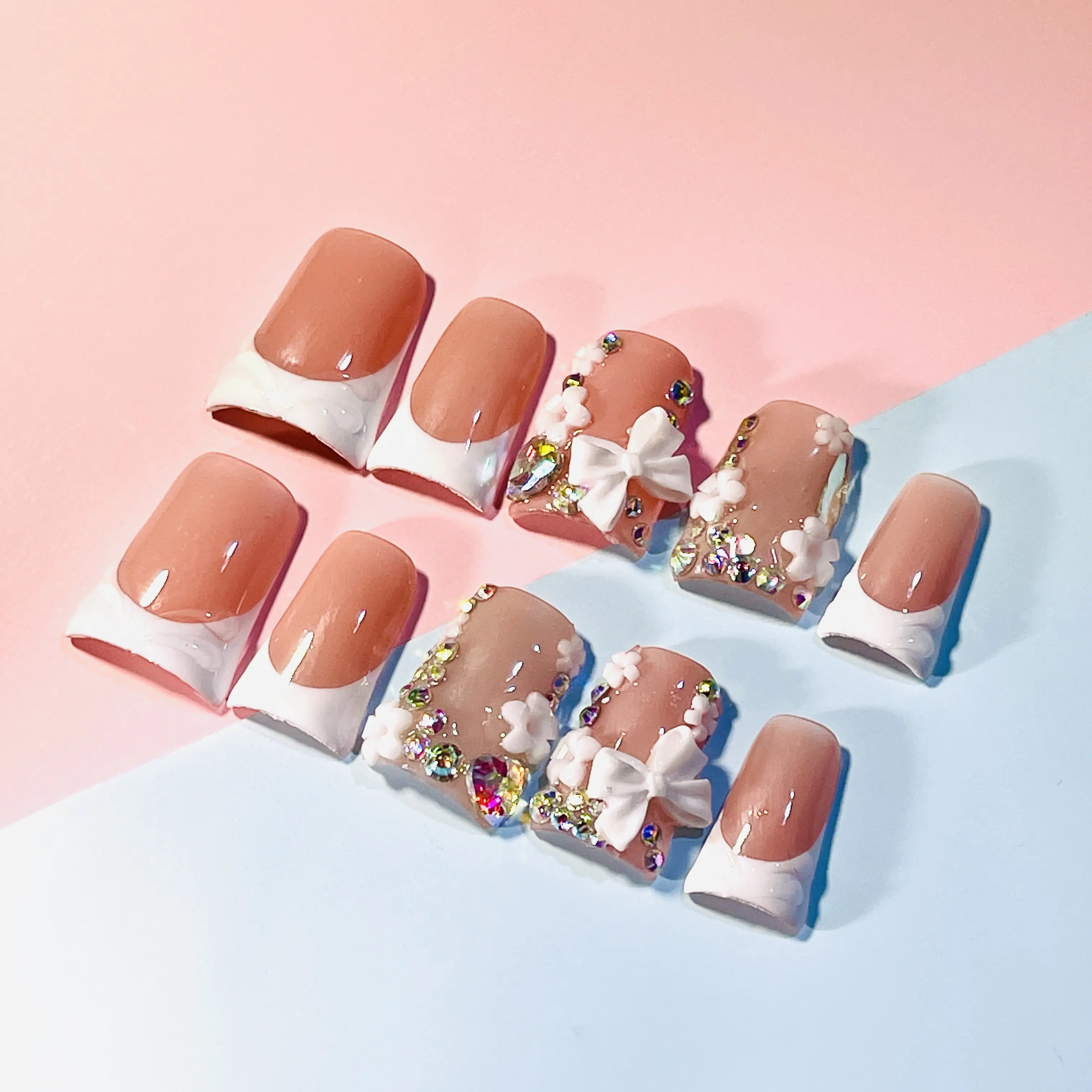 DiDazzle 10 PCS Multi-Pack Handmade Duckbill Press-On Nails Nail Art Set - Acrylic Details, Crystal Clusters, Shiny Sparkly Accents, Nail Design, False Acrylic Nails