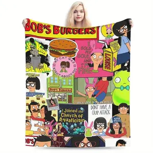 Bobs Burgers Cartoon Blanket Ultra Soft Flannel Cozy Warm All Season Colorful TV Show Characters Bedroom Couch Sofa Office Travel Throw Decor Playful Design Decorative Throw Perfect Birthday Gift Christmas Gift for Fans Adults Belcher Family Style