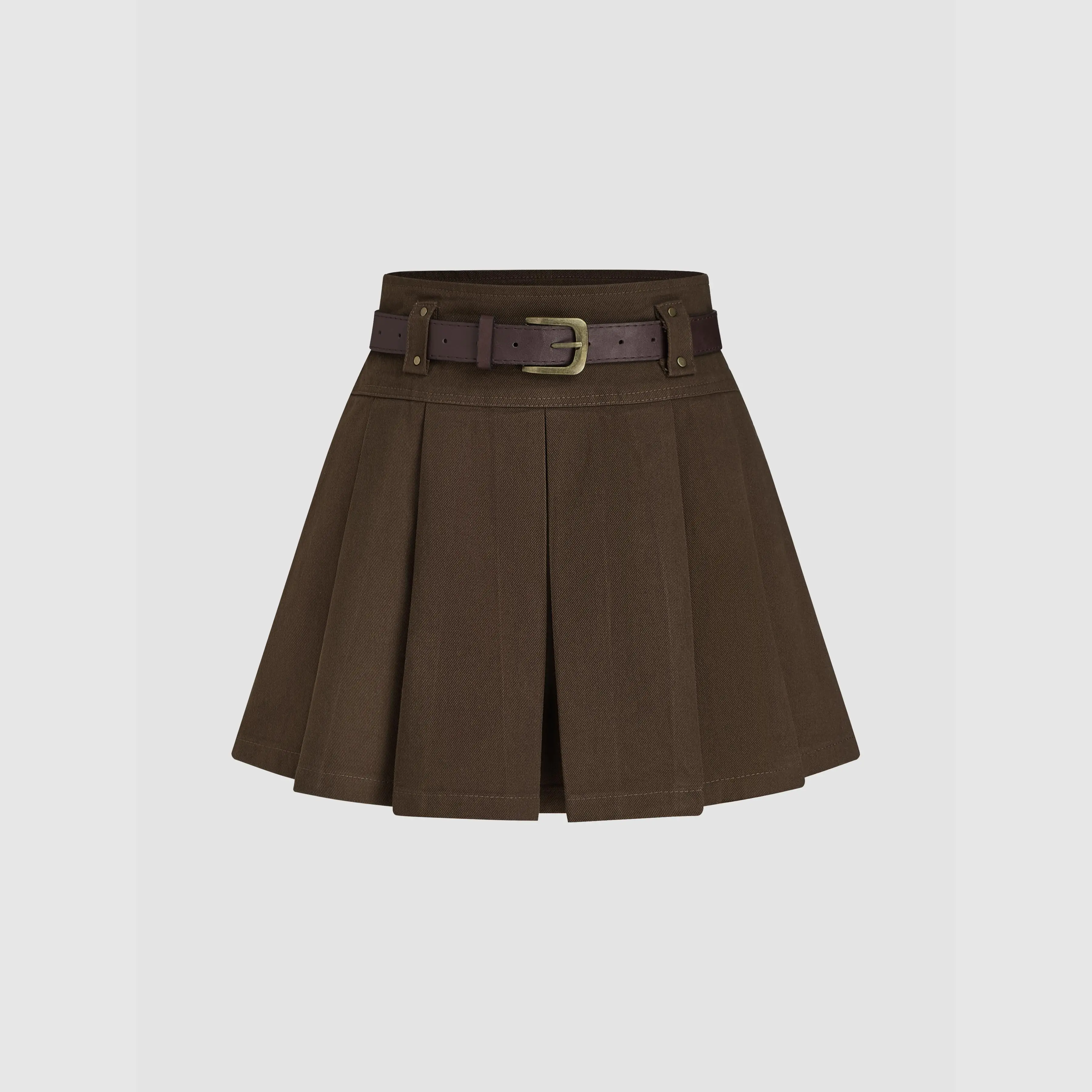 Cider [2 colors, size 0-10] Mid Waist Solid Pleated Skort with Belt