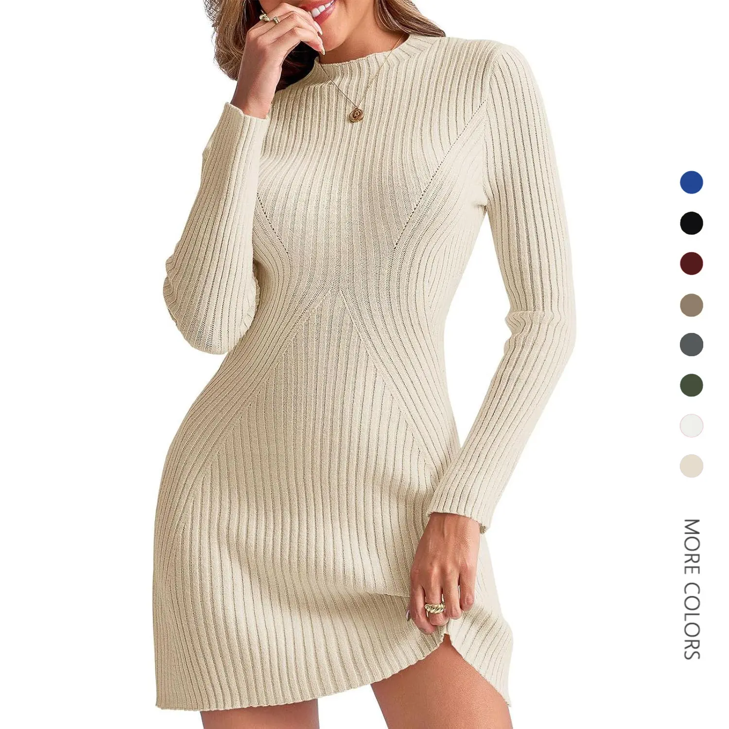 Danedvi Women's Ribbed Knit Pullover Top - Long Sleeve, Crew Neck, A-Line, Slimming, Elegant Formal Fashion Knitwear for Parties