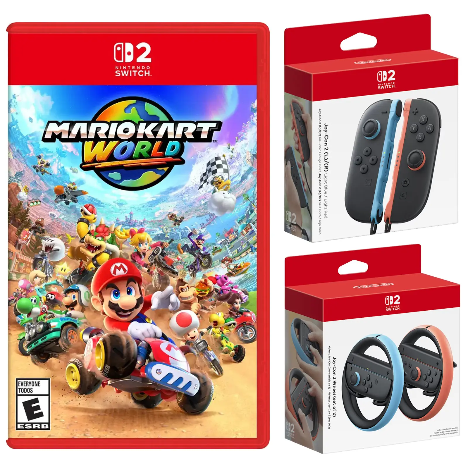 Nintendo Switch 2 Mario Kart World with Joy-Con 2 Blue/Red Controllers and Wheel Bundle