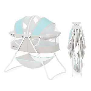 Karley Bassinet, Lightweight Portable Baby Bassinet, Quick Fold, Carryable Adjustable Double Canopy, Indoor and Outdoor Bassinet with Storage Basket.