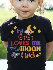 Simple, fashionable and casual elastic round neck trend creative "gigi loves me" letter pattern printed girl's comfortable T-shirt top with short sleeves.