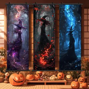 1-3 Counts Halloween Hanging Banner, Wall Decor Flags, Forest Witch - themed Posters, Halloween Decorative Posters, Party Decorations, Spooky Horror Themes, Living Room, Bedroom, Home Posters, Ideal Gifts, High Definition, Waterproof Art