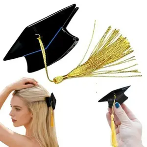 3Pcs Graduation Season Hair Clips Mini Doctoral Grad Cap with Yellow Tassel Cute Hair Pins for Graduation Party Decoration Hairstyle DIY Perfect Grad Gift for Students Classmates