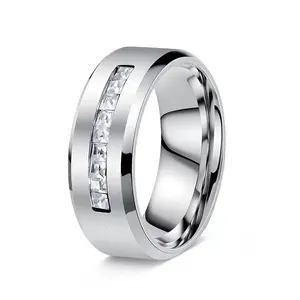 Titanium Men's Wedding Ring & Engagement Band Set, Featuring Princess-Cut Cubic Zirconia, Trendy Rock-Inspired Design, Premium Titanium Steel, Minimalist and Stylish