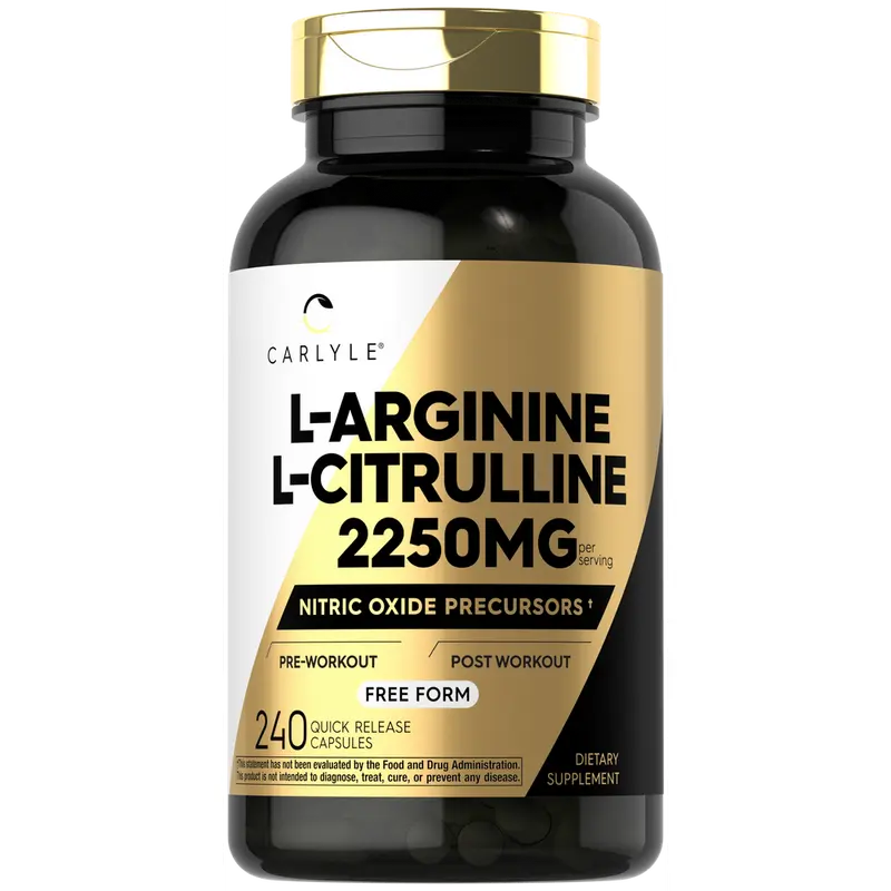 Carlyle L-Arginine L-Citrulline Supplement | 2250mg | 240 Capsules | Nitric Oxide Precursors | Free Form | Non-GMO & Gluten Free