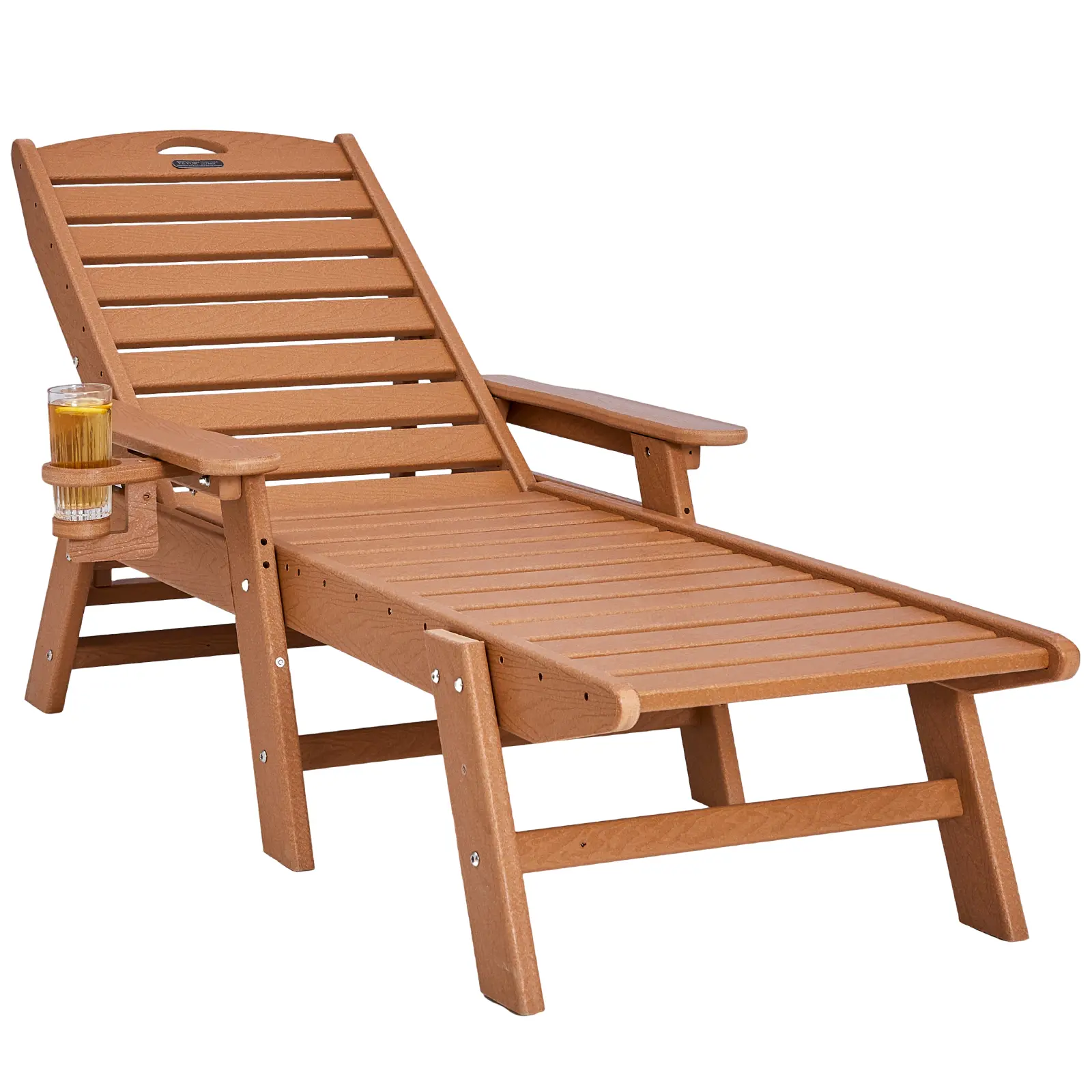 【SummerFinds】VEVOR Chaise Lounge Chair, 400 lbs Weight Capacity, 6 Positions Adjustable Patio Lounge Chair, Outdoor HDPE Lounge Chair with Backrest & Cup Holder, for Pool Poolside Deck Backyard Lawn, Brown