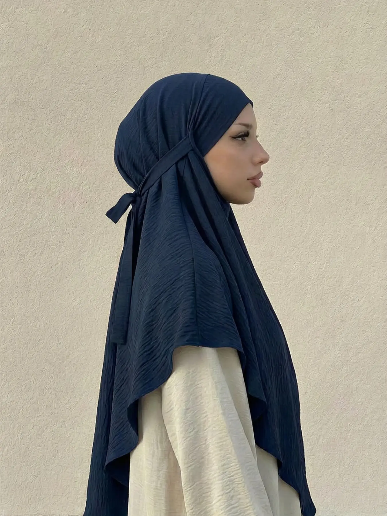 New Folded Texture Plain Color Tie Khaimr, Women's Breathable Comfort Hijab, Muslim Daily Prayer Khimar, Ramadan